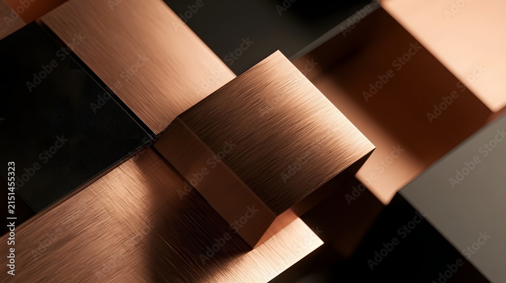 Fototapeta premium Geometric intersecting planes of brushed copper and matte black