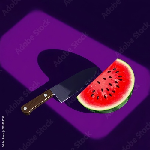 slice of watermelon and kitchen knife