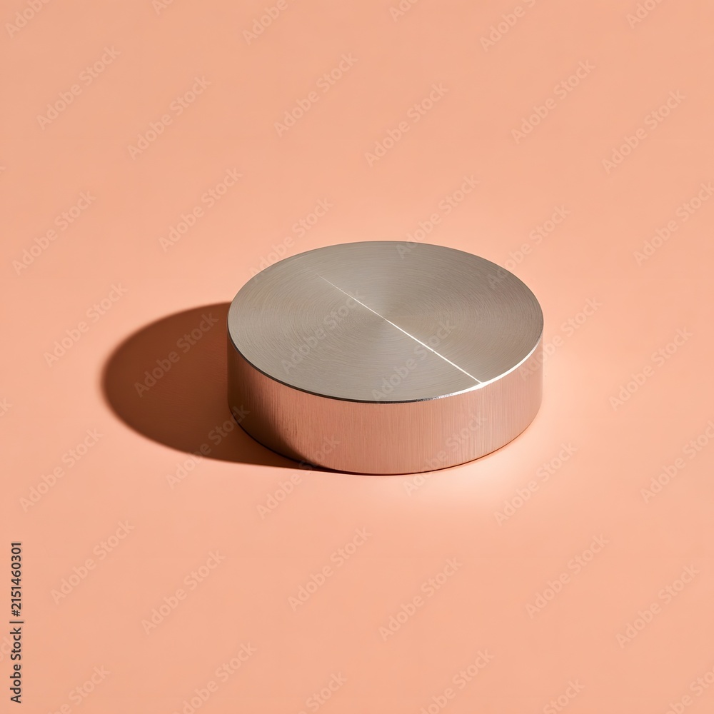 Fototapeta premium Single brushed metal paperweight on a seamless soft pastel peach backdrop