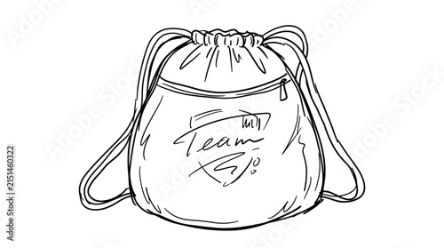 Hand Drawn Black Line Art Illustration of a Drawstring Gym Bag for Sports and Travel