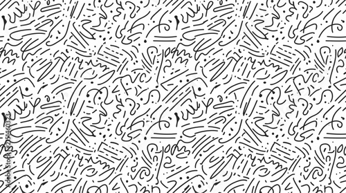 Modern Minimalist Black and White Abstract Line Art Seamless Vector Doodle Pattern Background