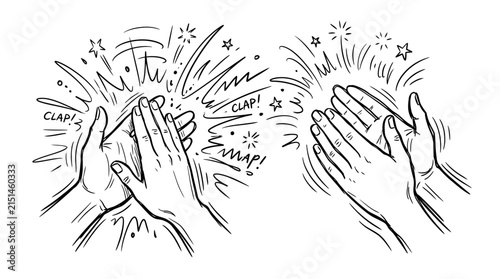 Hand Clapping and Applause Black Line Art Illustration for Celebration and Success
