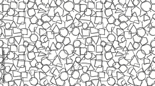 Abstract black line drawing pattern featuring overlapping geometric shapes and doodle art background