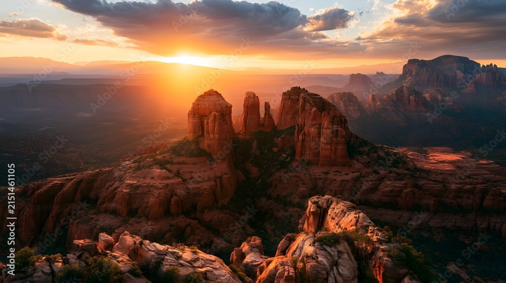 Fototapeta premium Dramatic sunset over a vast desert canyon