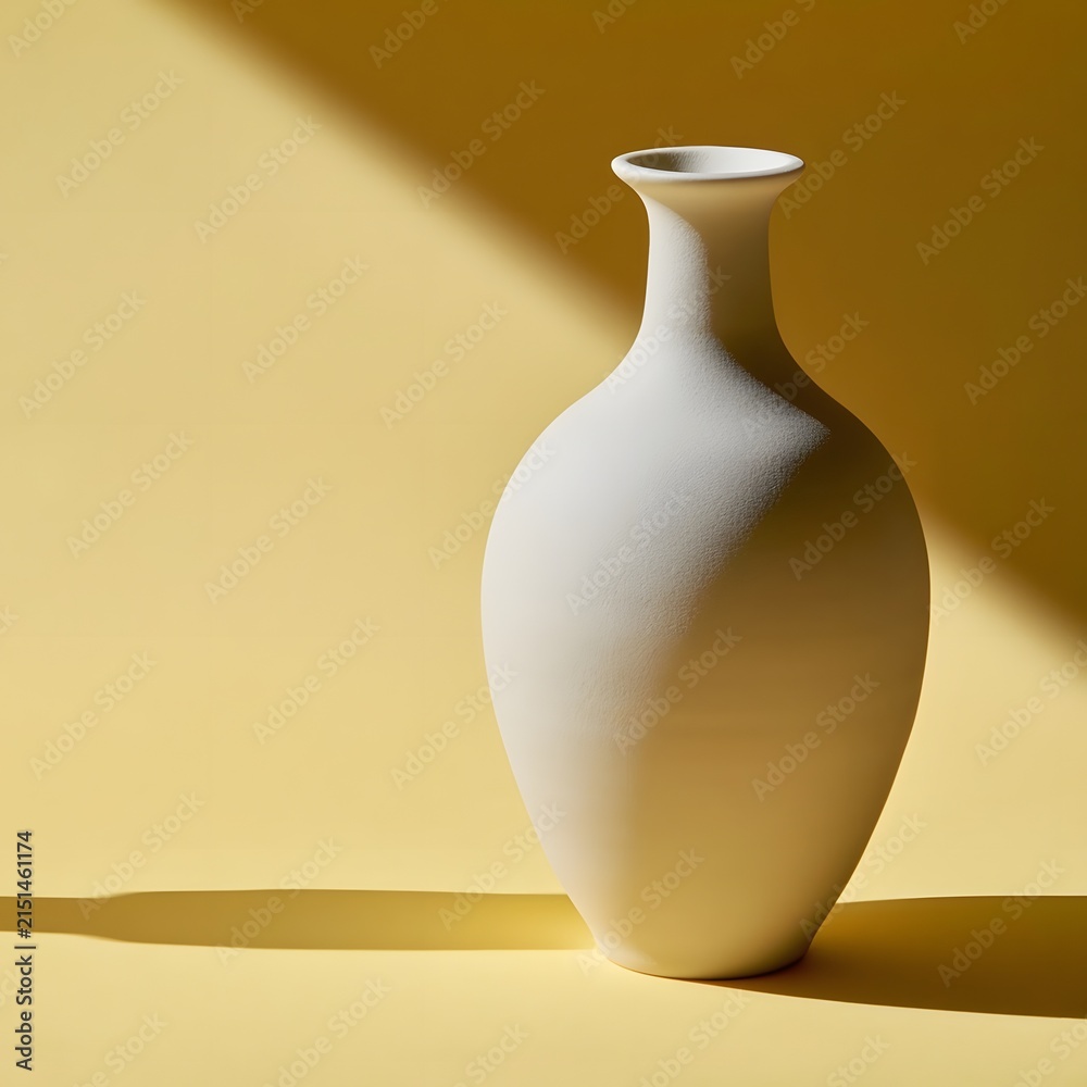 Fototapeta premium White porcelain vase with asymmetric shadow