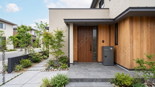 宅配ボックスのあるモダンな住宅の玄関