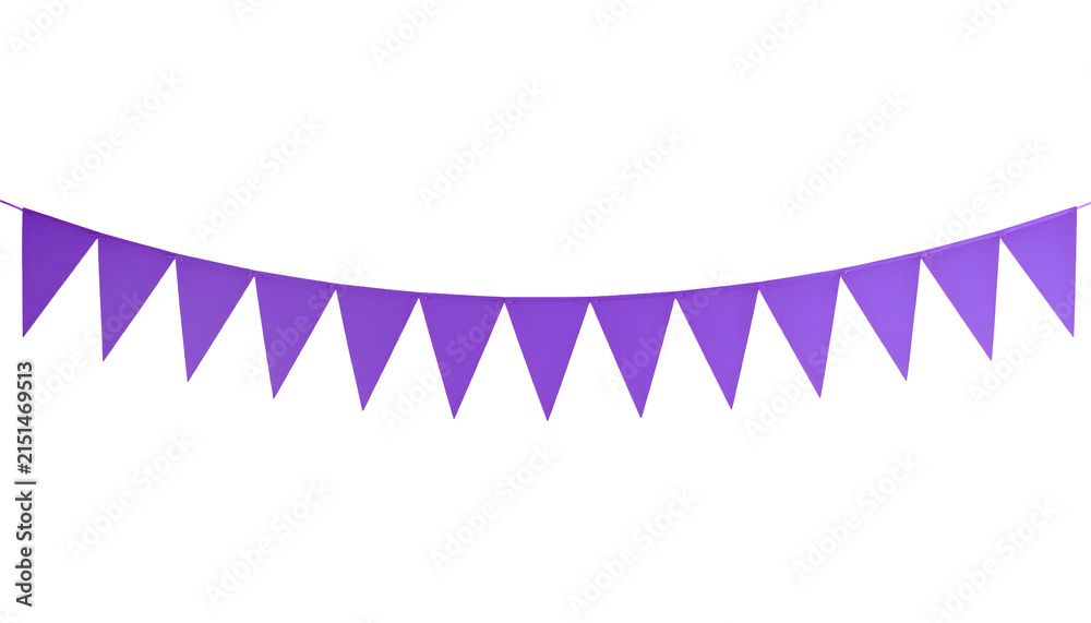 Obraz premium Purple bunting flags hanging as a decorative festive garland for parties and celebrations featuring triangular pennants made of fabric material&nbsp;&nbsp;