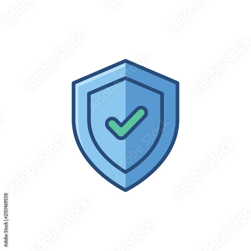 Blue security shield icon with green checkmark