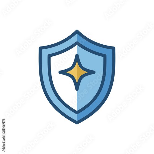 Blue shield icon with gold sparkling star symbol