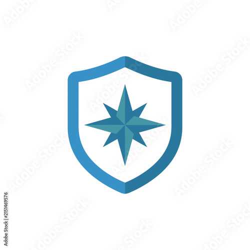 Blue shield icon with teal compass star emblem
