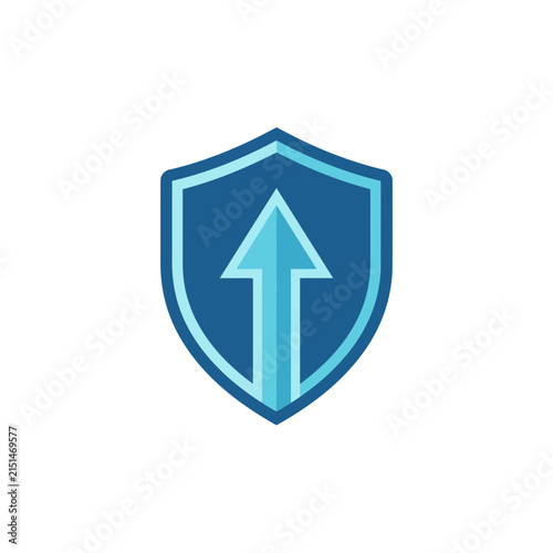 Blue shield icon with upward pointing arrow.