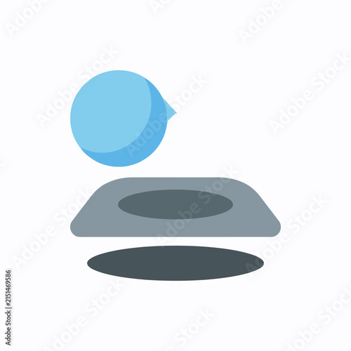 Blue sphere levitating above gray platform.