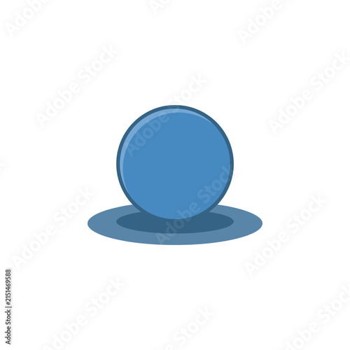 Blue sphere resting on a circular base.