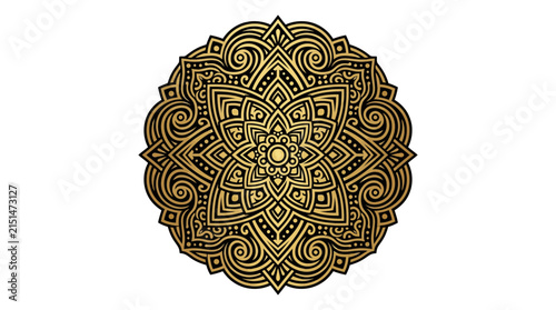 Obraz na plátne Mandala pattern showcases intricate golden lines and ornate symmetrical details arranged in a circular formation to provide a luxurious and meditative visual experience for design