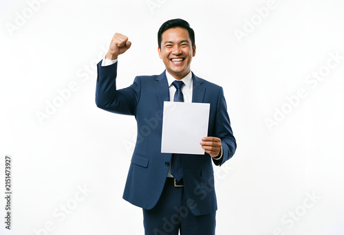 young businessman showing blank card