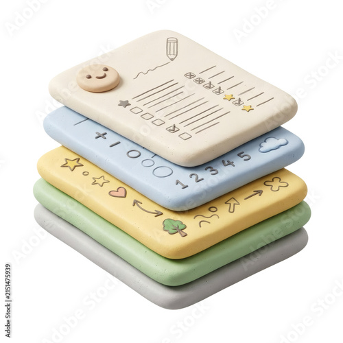 Stacked clay education tablets on grey background