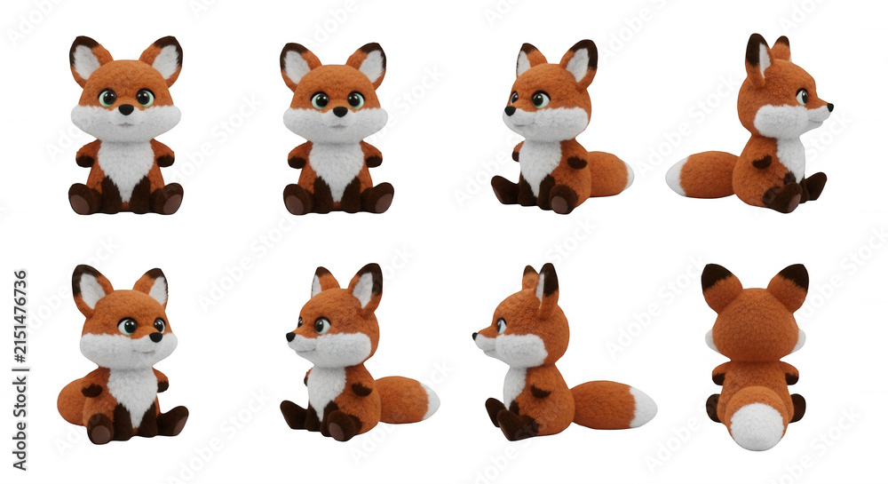 Fototapeta premium cute cartoon foxes in various poses against a clean white backdrop childrens books or educational materials