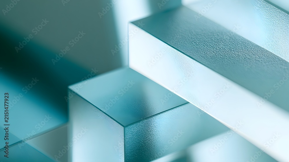 Fototapeta premium Macro frosted glass panels intersecting with cyan and silver gradient