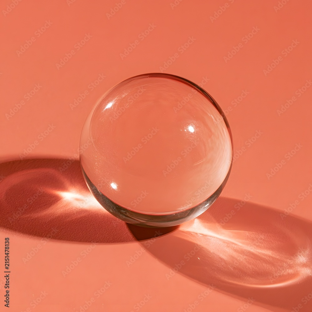 Fototapeta premium Opaque glass sphere on soft coral backdrop