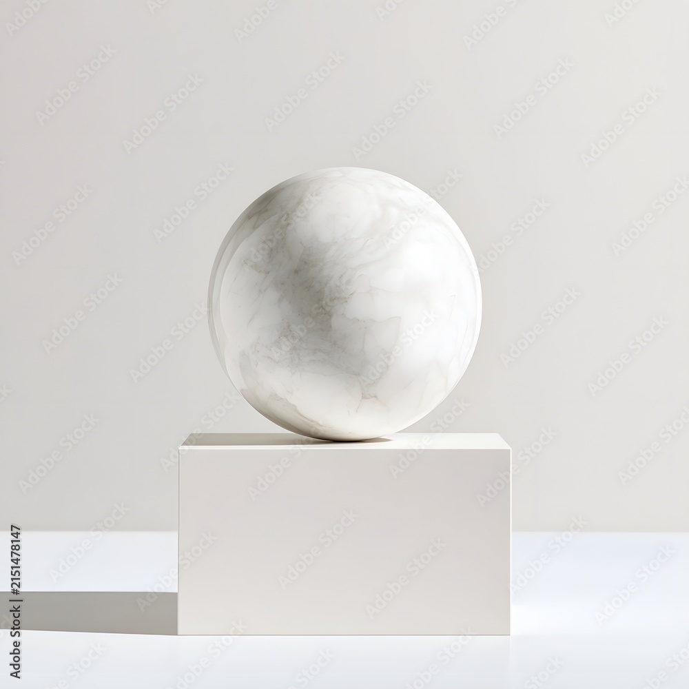 Fototapeta premium Minimalist Marble Sphere on White Pedestal