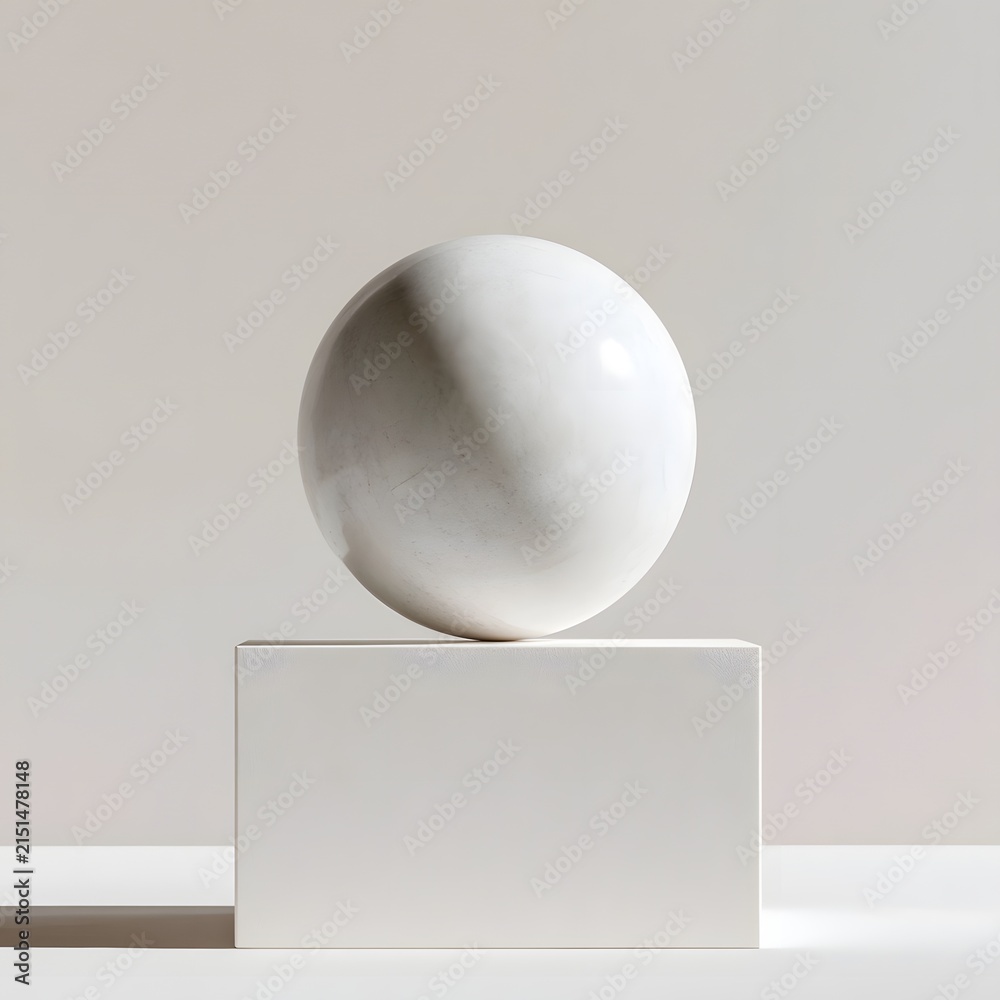 Fototapeta premium Minimalist Marble Sphere on White Pedestal