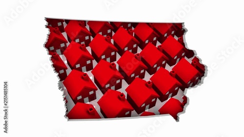 Iowa IA State Map Homes Houses Construction New Neighborhoods Suburbs 3d Animation