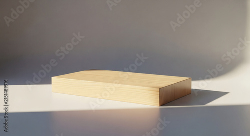Minimalist Wooden Product Display Pedestal with Natural Sunlight Shadow for Professional Merchandise Photography and Creative Design