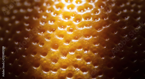 Macro shot of citrus fruit peel texture with detailed orange skin dimples
