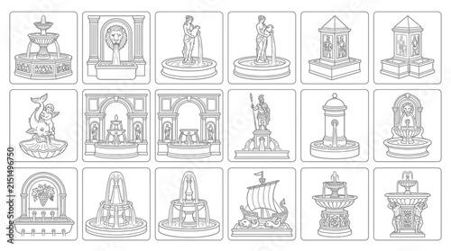 Vintage Fountain Icons Collection Ornate Designs for Gardens Parks and Architecture