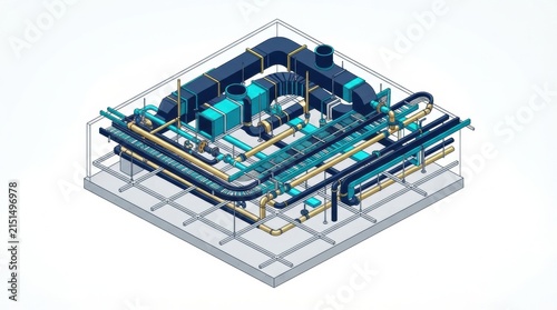 A 3D model of building services using building information modeling in a digital construction setup.