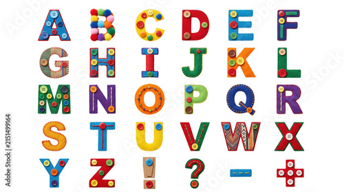 Mixed craft material alphabet grid design element, creative colorful ABC letters collection concept mockup with copy space for artistic advertising