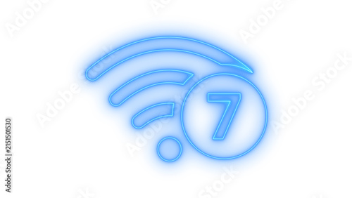 Colorfull neon wifi 7 icon representing high speed wireless internet connection and next generation network technology isolated on transparent background