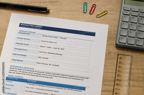 Marketing Brief Mock-Up with Campaign Strategy Details — essential visual for marketing management articles