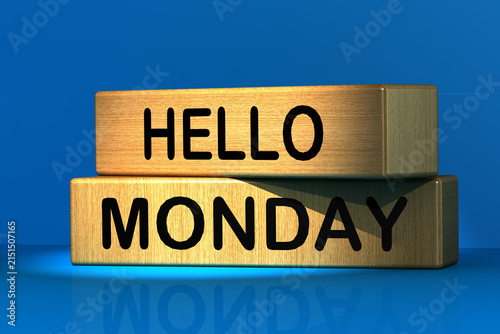 Hello Monday concept with the word engraved on wooden block
