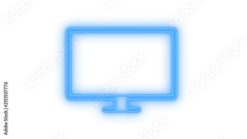 Foto Glowing neon computer monitor icon isolated on transparent background