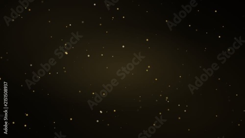 Cinematic gold dust particles floating on black background. Shimmering golden bokeh light overlay. Elegant luxury glitter sparks for awards and weddings.