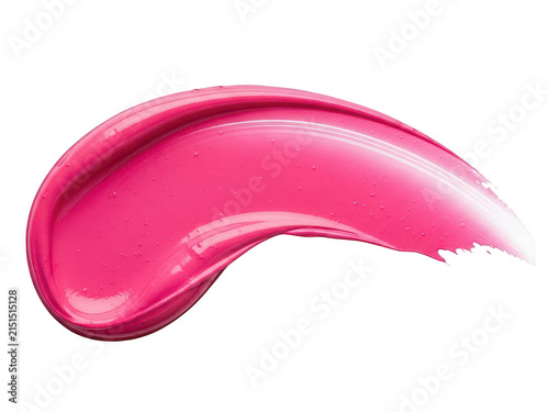 Swirling pink lip gloss with glossy and reflective texture on a plain background