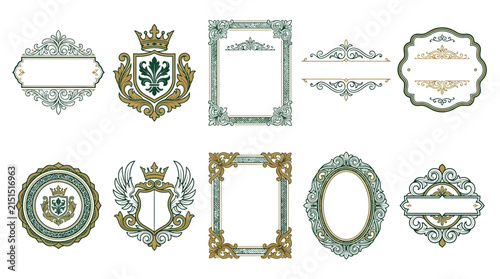 Ornate Monograms, Crests, and Frames Collection, Vector Illustrations