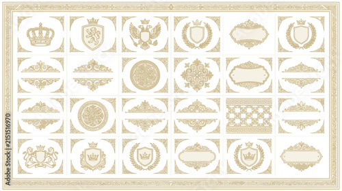 Ornate Vintage Crests, Emblems, and Frames with Transparent Background