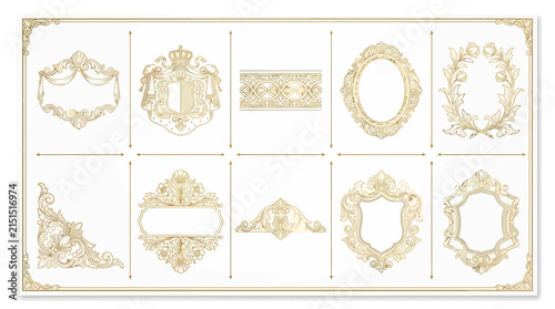 Ornate Golden Decorative Elements Collection, Isolated