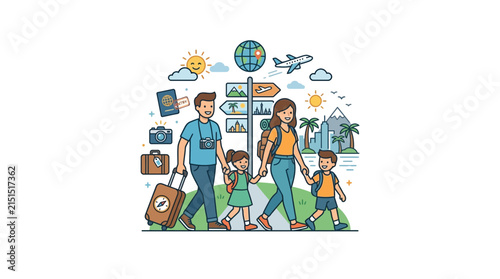 Happy Family Going on Vacation Vector Illustration