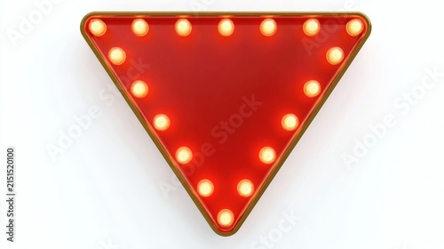 Red Triangular Sign with Bright Light Bulbs for Display Purposes