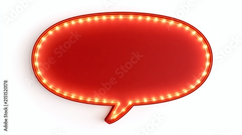 Bright Red Speech Bubble with Neon Lights for Communication Concepts