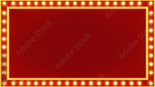 Bright Retro Frame with Bulbs for Theater Stage or Sign Design