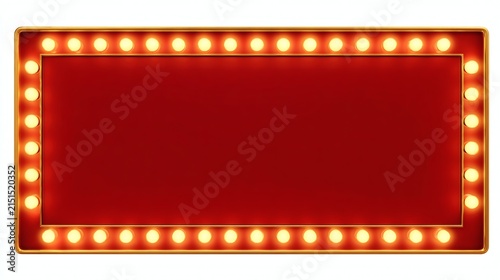 Bright Vintage Marquee Sign Frame with Glowing Bulbs on Red Background