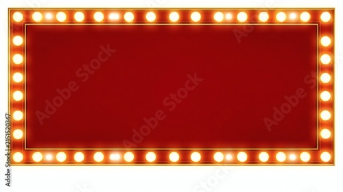 Vintage Marquee Frame with Bright Lights and Red Background
