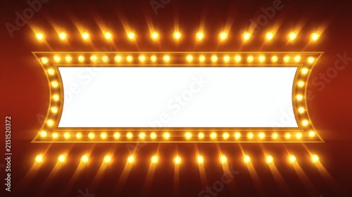 Retro Movie Theater Marquee with Bright Bulbs and Empty Sign Area