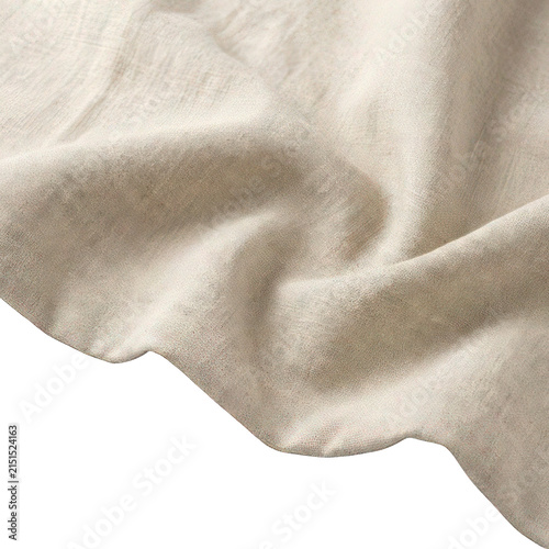 Close-up of folded beige linen fabric texture with natural soft wrinkles for elegant design projects