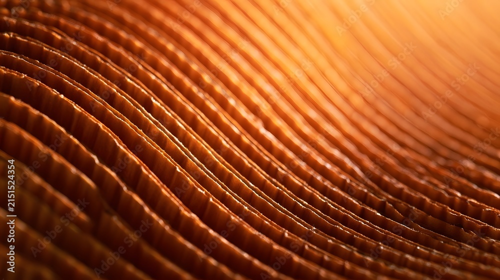Naklejka premium Layered Corrugated Cardboard Macro Warm Glow Abstract Texture