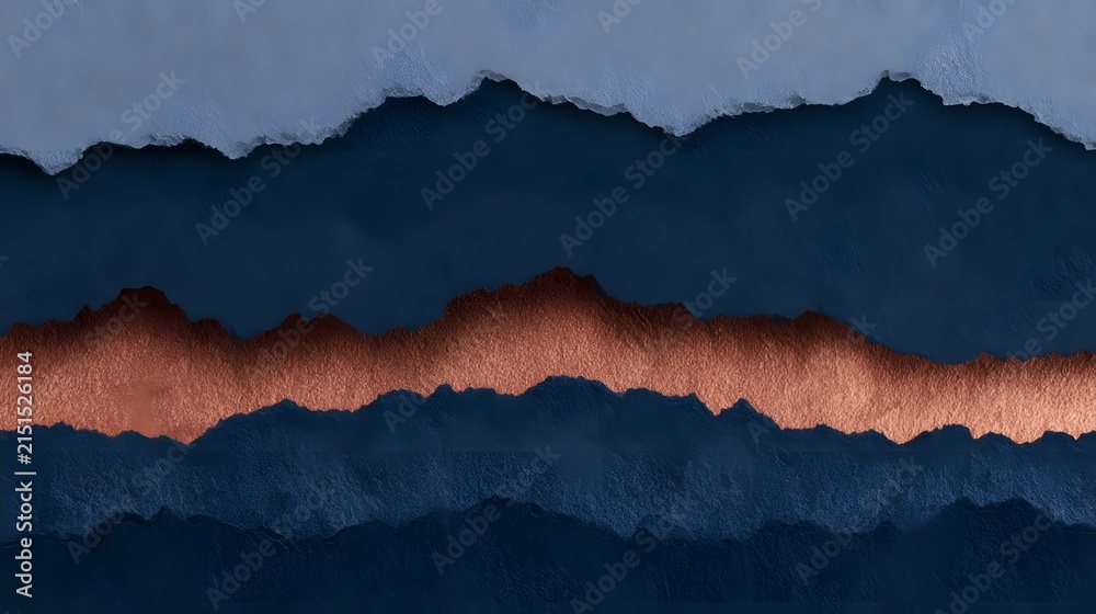 Naklejka premium Multi-Layered Indigo Paper Tears with Copper Glint Background